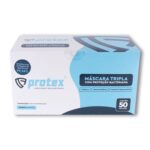 Máscara tripla descartável com proteção bacteriana com clipe nasal (50 unidades)